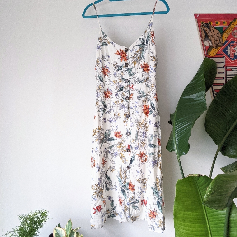 All In Favor Retro Floral Button up Midi Dress